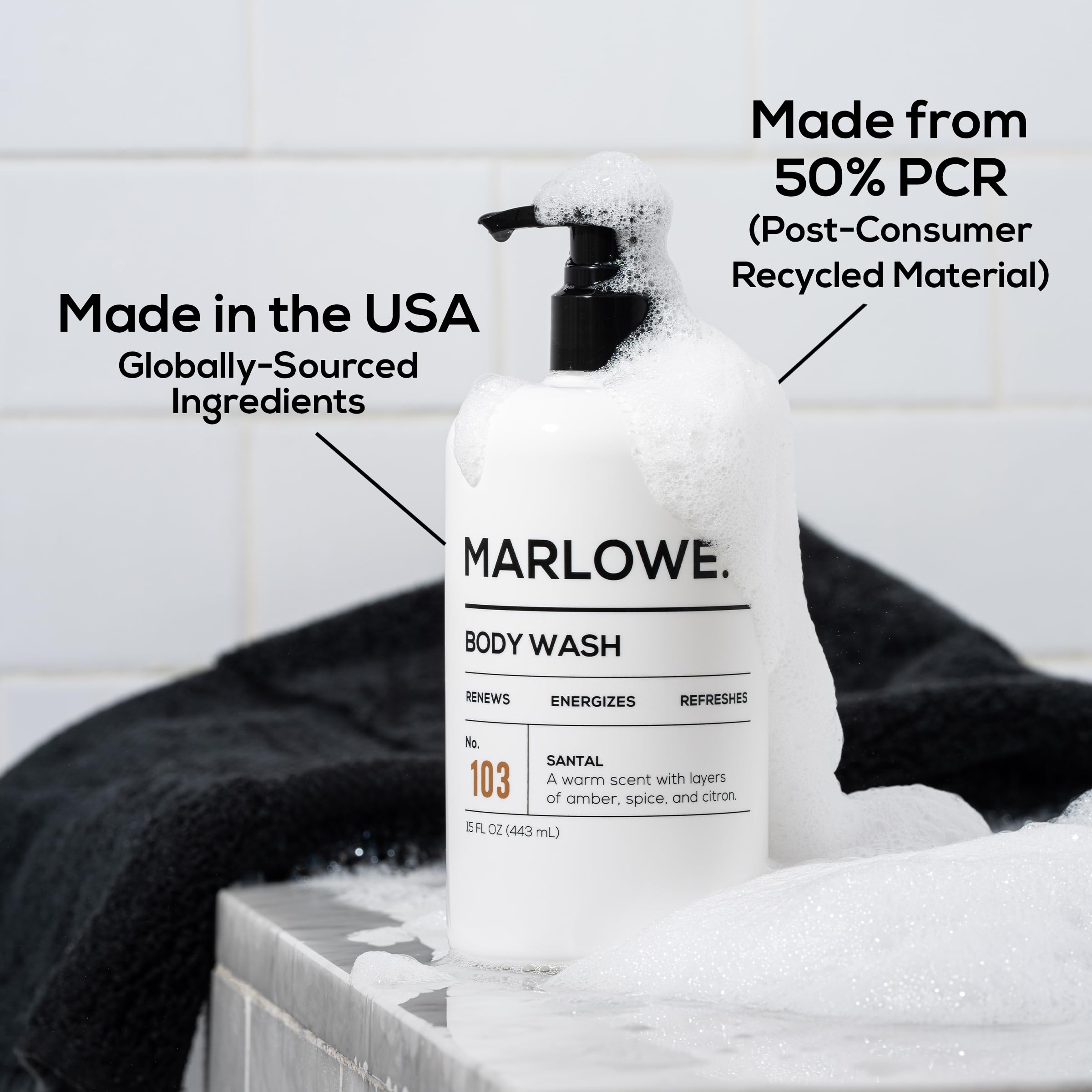 MARLOWE. No. 103 Body Wash – 15 oz Pump, Santal, Energizing & Refreshing Shower Gel