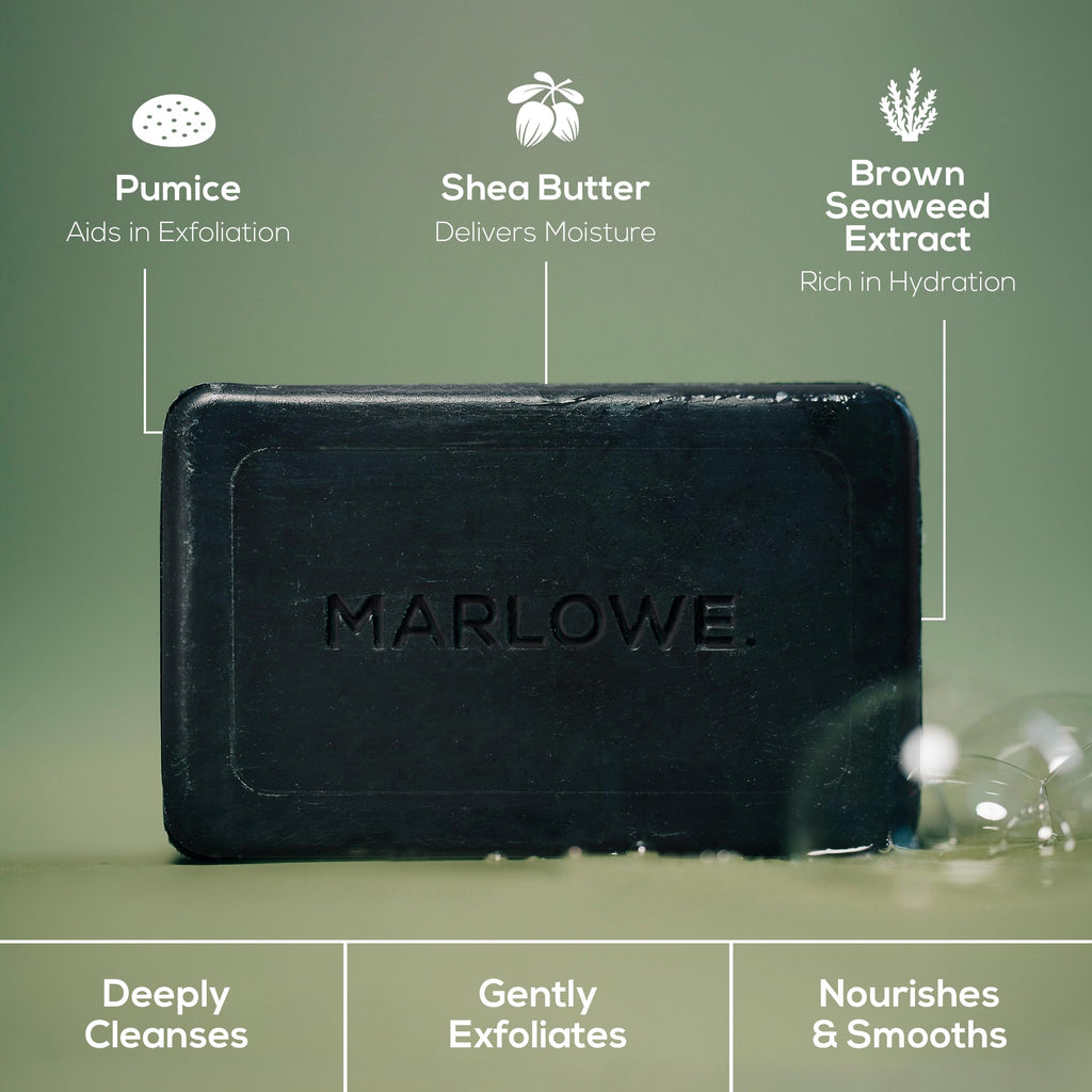 MARLOWE No. 106 Charcoal Soap – 7 oz Bar (3-Pack) Purifying, Hydrating for Men with Woodsy Sage + Fir