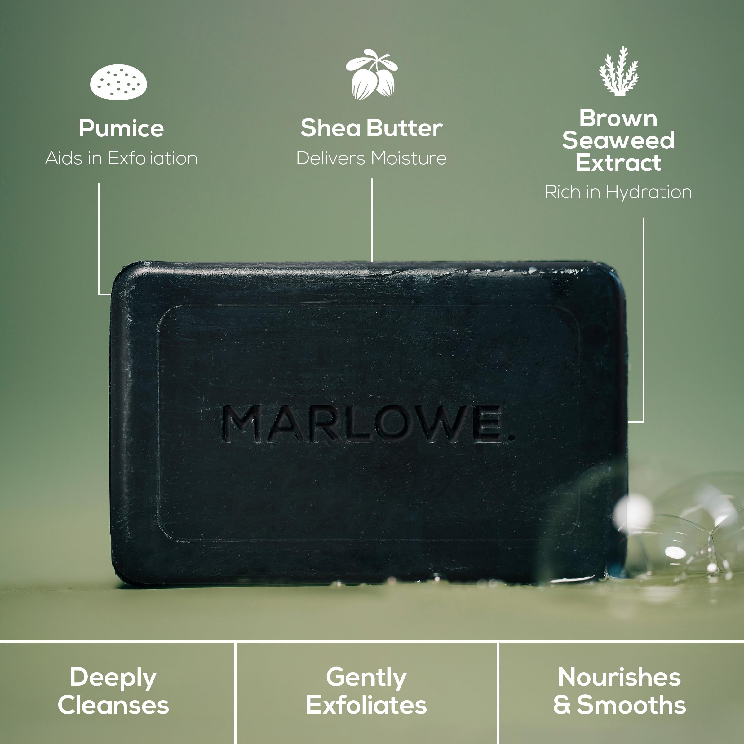MARLOWE No. 106 Charcoal Soap – 7 oz Bar (3-Pack) Purifying, Hydrating for Men with Woodsy Sage + Fir