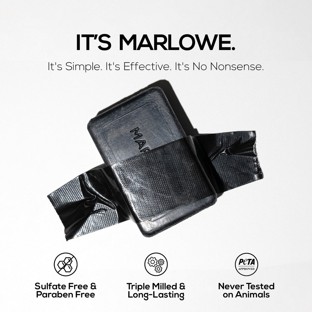 MARLOWE No. 106 Charcoal Soap – 7 oz Bar (3-Pack) Purifying, Hydrating for Men with Woodsy Sage + Fir