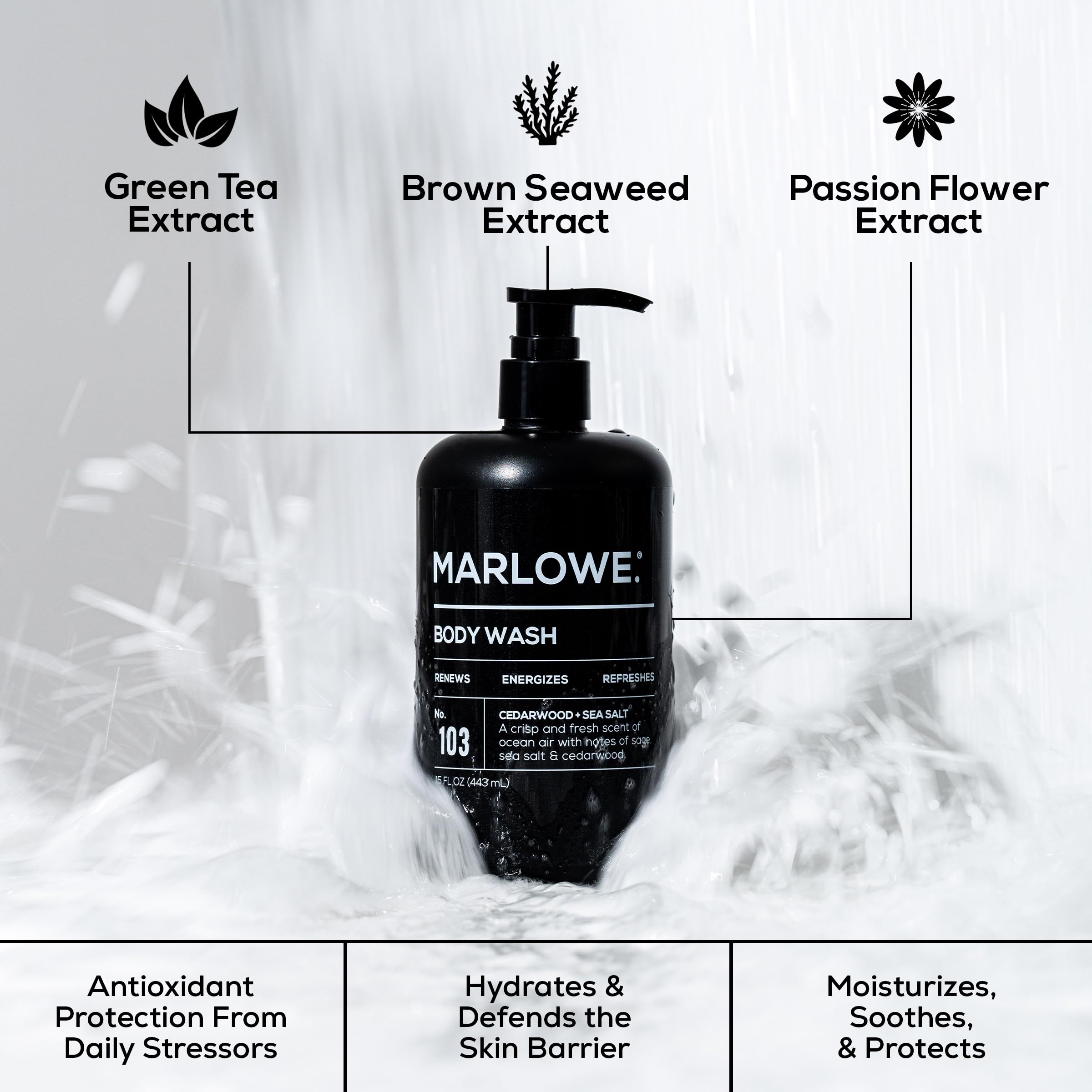 MARLOWE No. 103 Body Wash – Cedarwood & Sea Salt, 15 oz