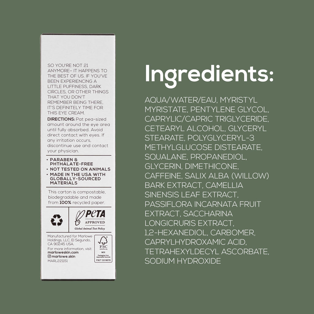 MARLOWE. No. 127 Mens Eye Cream | Vitamin C, Caffeine & Squalane for Puffiness, Wrinkles & Dark Circles
