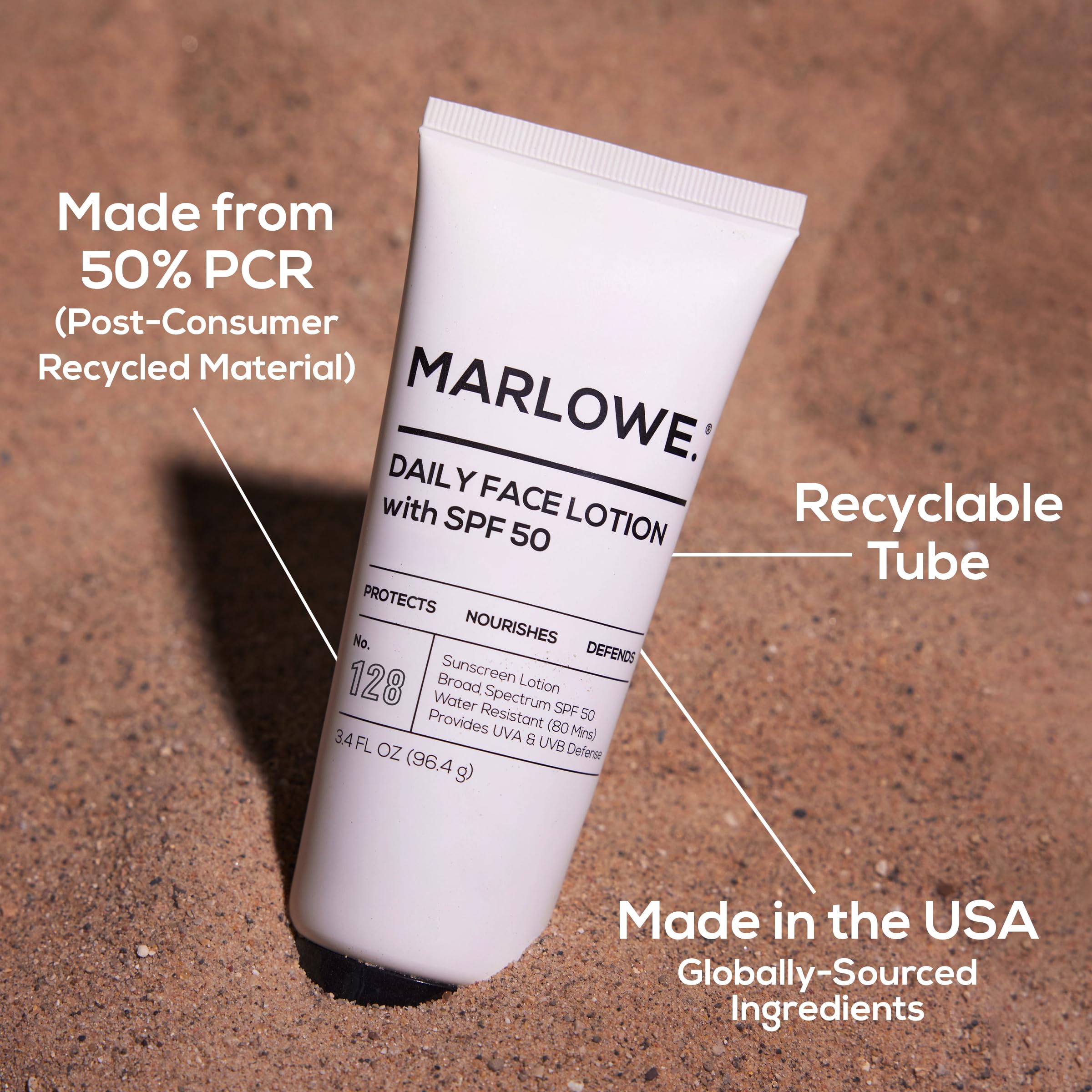 MARLOWE. No. 128 SPF 50 Men's Facial Lotion – Oil-Free, 3.4 oz