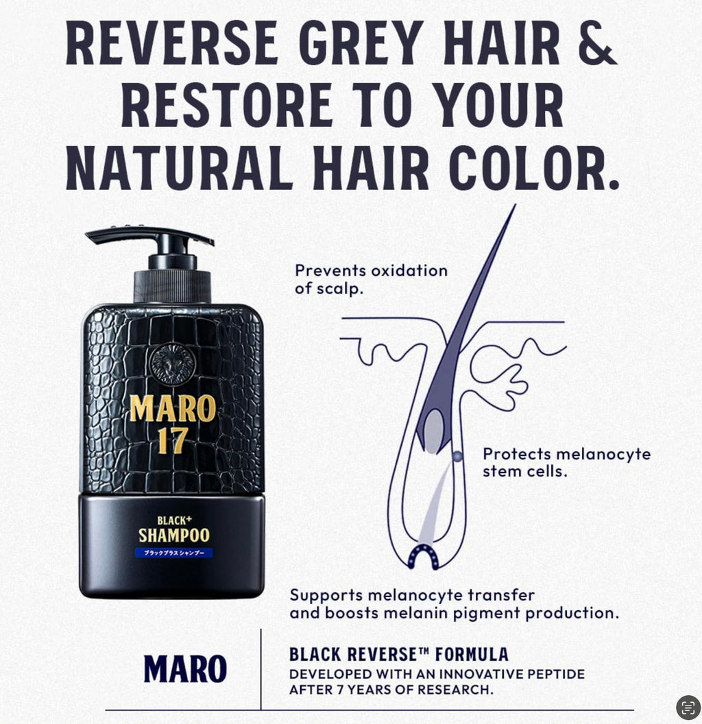 MARO17 Black+ Shampoo & Anti-Gray Collagen Shot – Reduce Gray Hair Appearance, Strengthen Keratin