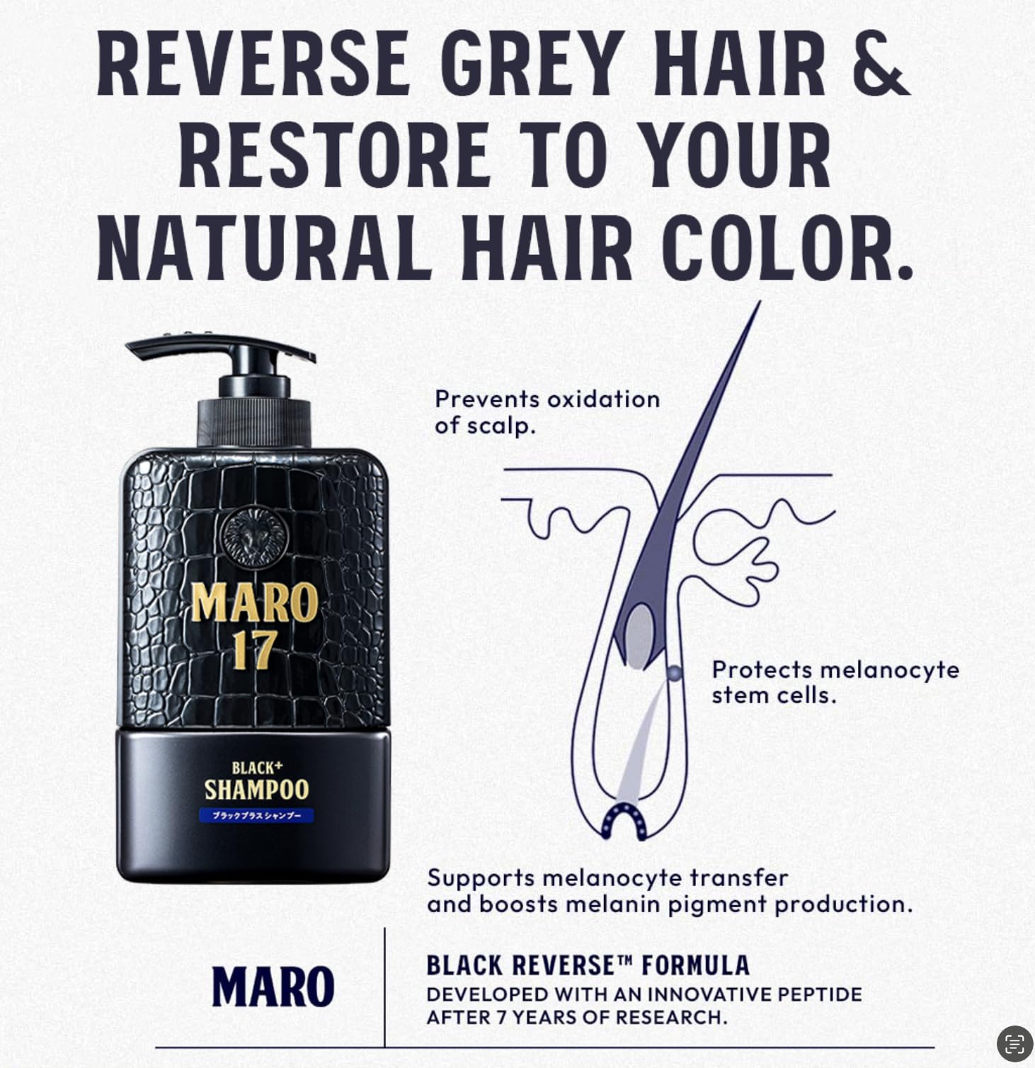 MARO17 Black+ Shampoo & Anti-Gray Collagen Shot – Reduce Gray Hair Appearance, Strengthen Keratin