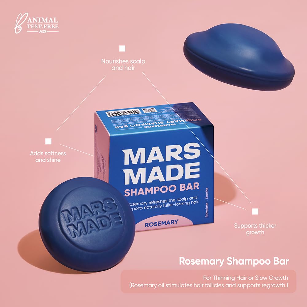 MARS MADE Rosemary Shampoo Bar 2.0 | Hydrating Natural Hair Soap for Volume & Scalp Nourishment