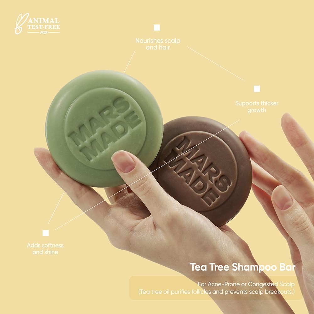MARS MADE Tea Tree Shampoo Bar 2.0 – Hydrating & Purifying Solid Shampoo for All Hair Types (120g)