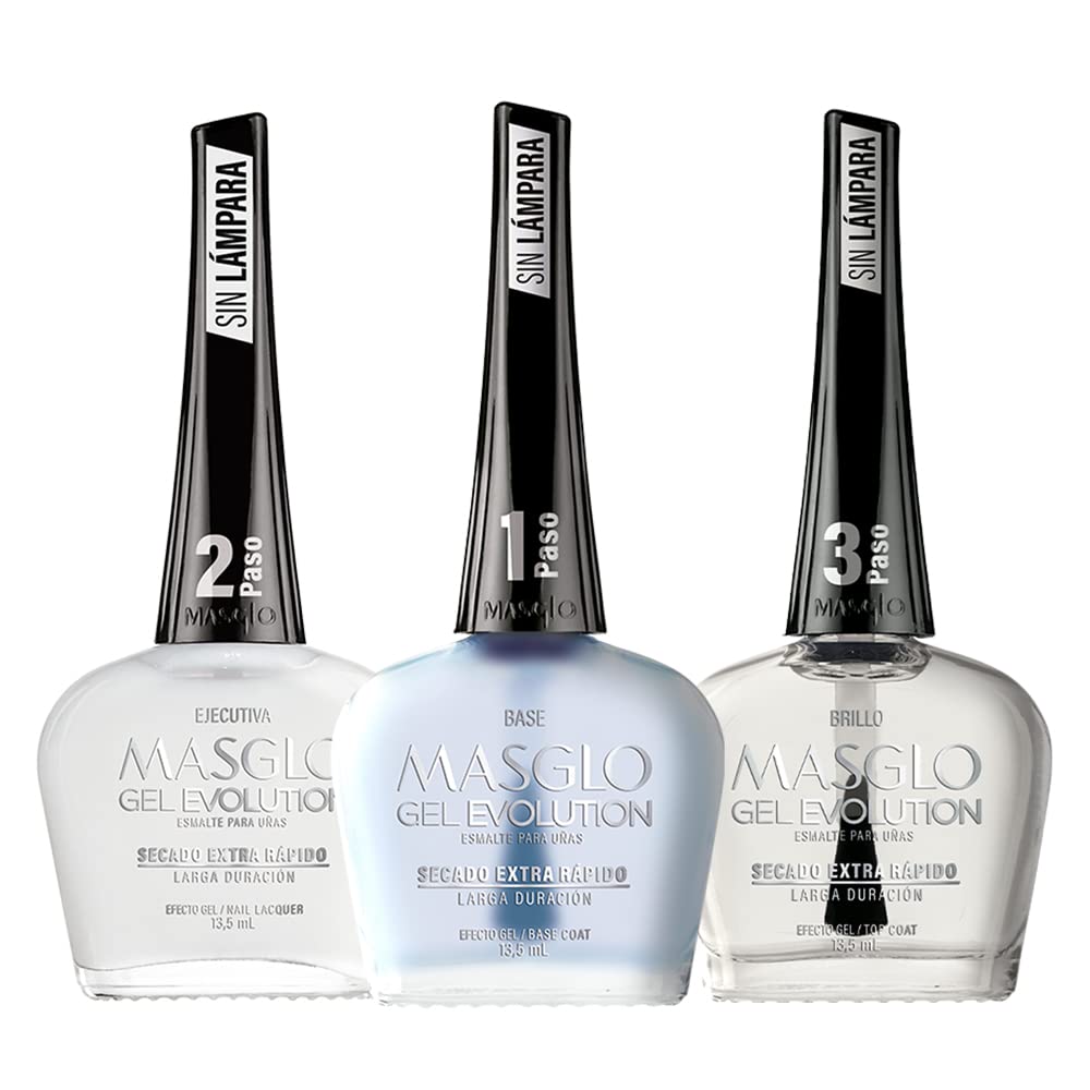 MASGLO Gel Evolution – Set of 3 Nail Polishes (No Lamp Needed) | Fast-Drying, 12-Day Wear, 13-Free, Vegan