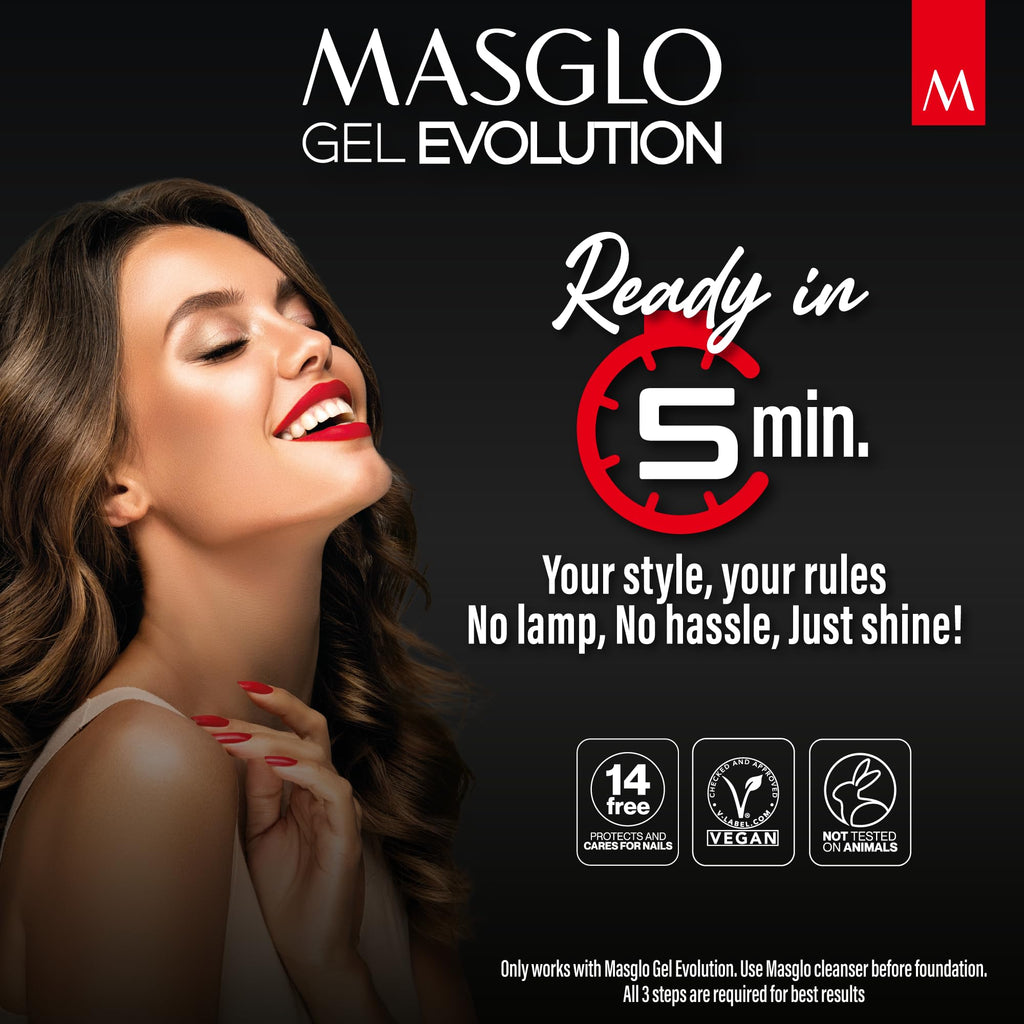 MASGLO Gel Evolution – Set of 3 Nail Polishes (No Lamp Needed) | Fast-Drying, 12-Day Wear, 13-Free, Vegan