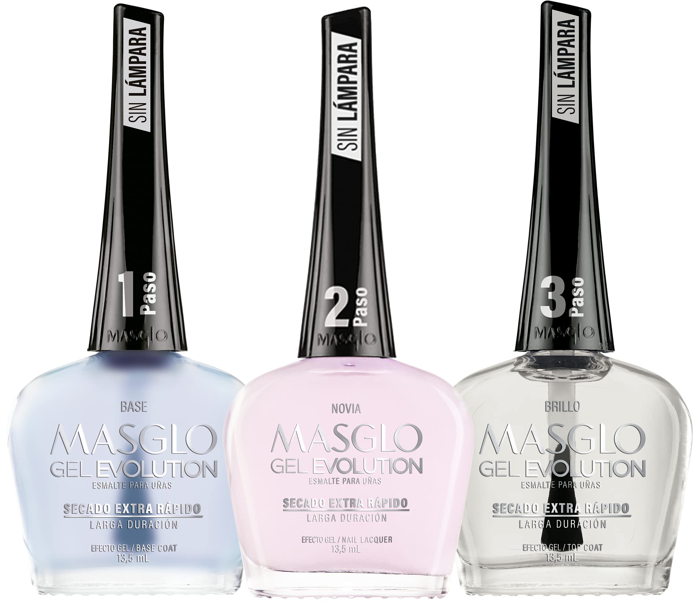 MASGLO Gel Evolution – Set of 3 No-Lamp Gel Polish, Fast-Drying, 12-Day Wear, 14-Free Formula, High-Gloss, Vegan (0.5 oz Each)