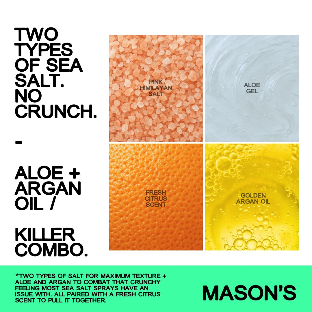 Mason’s Sea Salt Spray – Beach Waves, Aloe & Argan Oil, Lightweight 8 oz