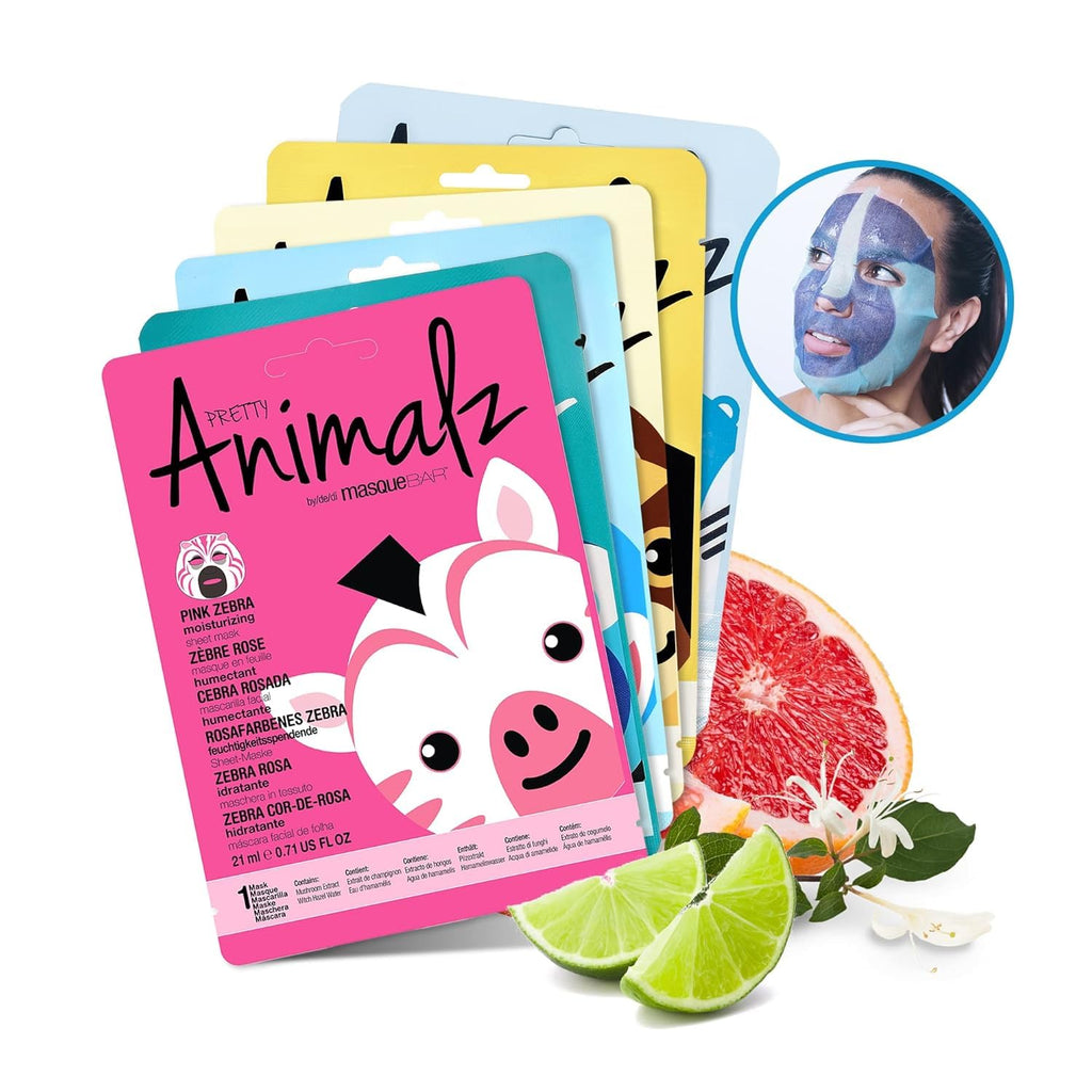 Masque BAR Pretty Animalz Sheet Masks – Hydrating Korean Skincare for All Skin Types (6-Pack)
