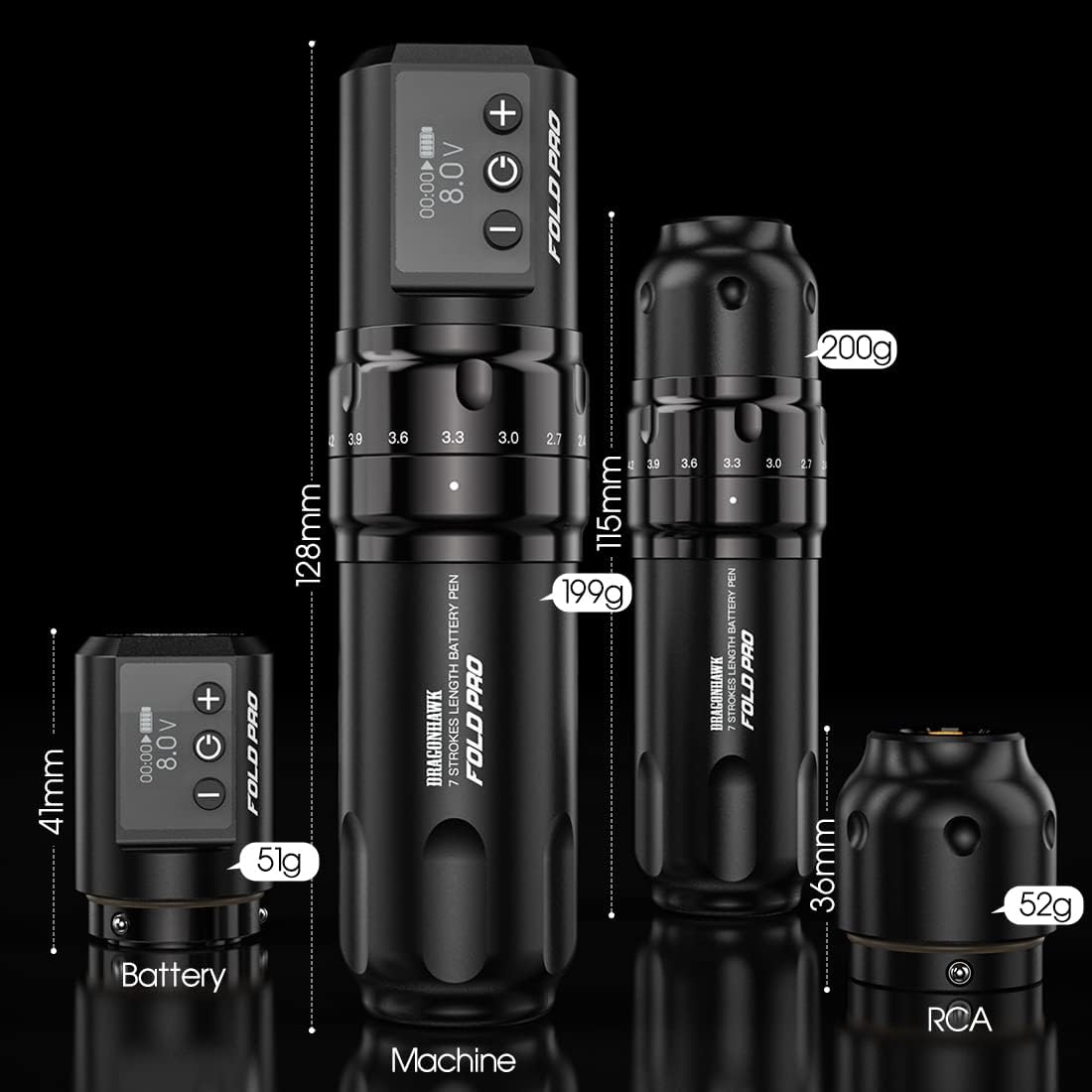 MAST TATTOO Fold Pro Wireless Rotary Pen – 7 Stroke Lengths, 2 Batteries, Mcore MY031