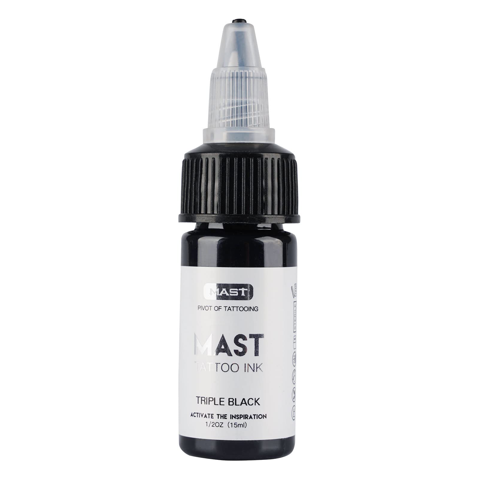 Mast Tattoo Ink Bottle 0.5oz - Triple Black Mas05 | Long-Lasting Color, Easy Flow, Vegan