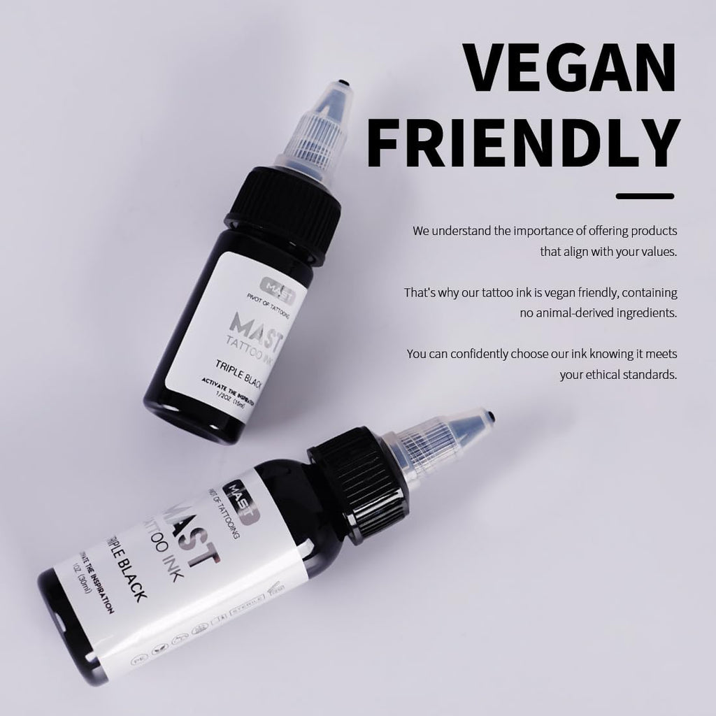 Mast Tattoo Ink Bottle 0.5oz - Triple Black Mas05 | Long-Lasting Color, Easy Flow, Vegan