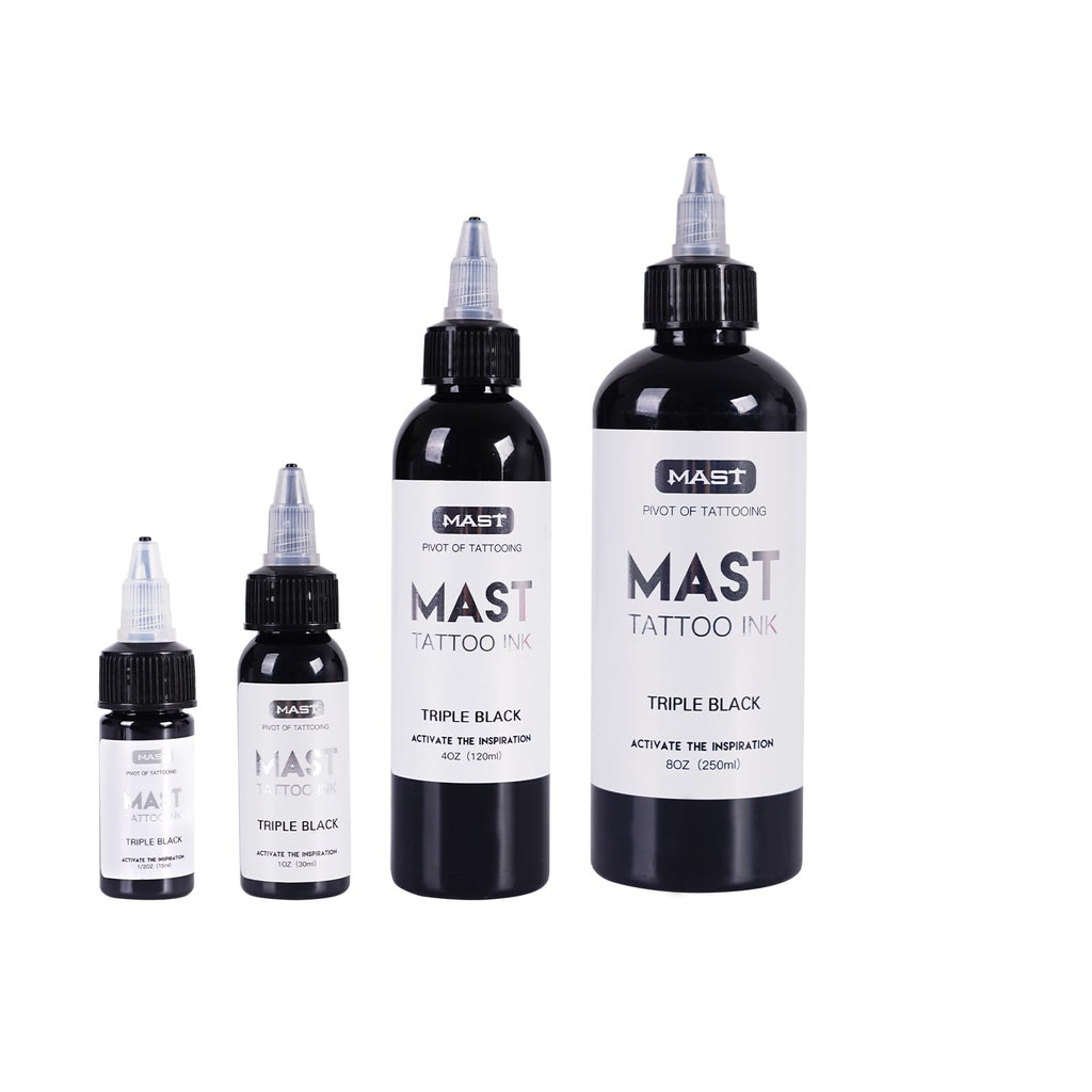 Mast Tattoo Ink Bottle 0.5oz - Triple Black Mas05 | Long-Lasting Color, Easy Flow, Vegan