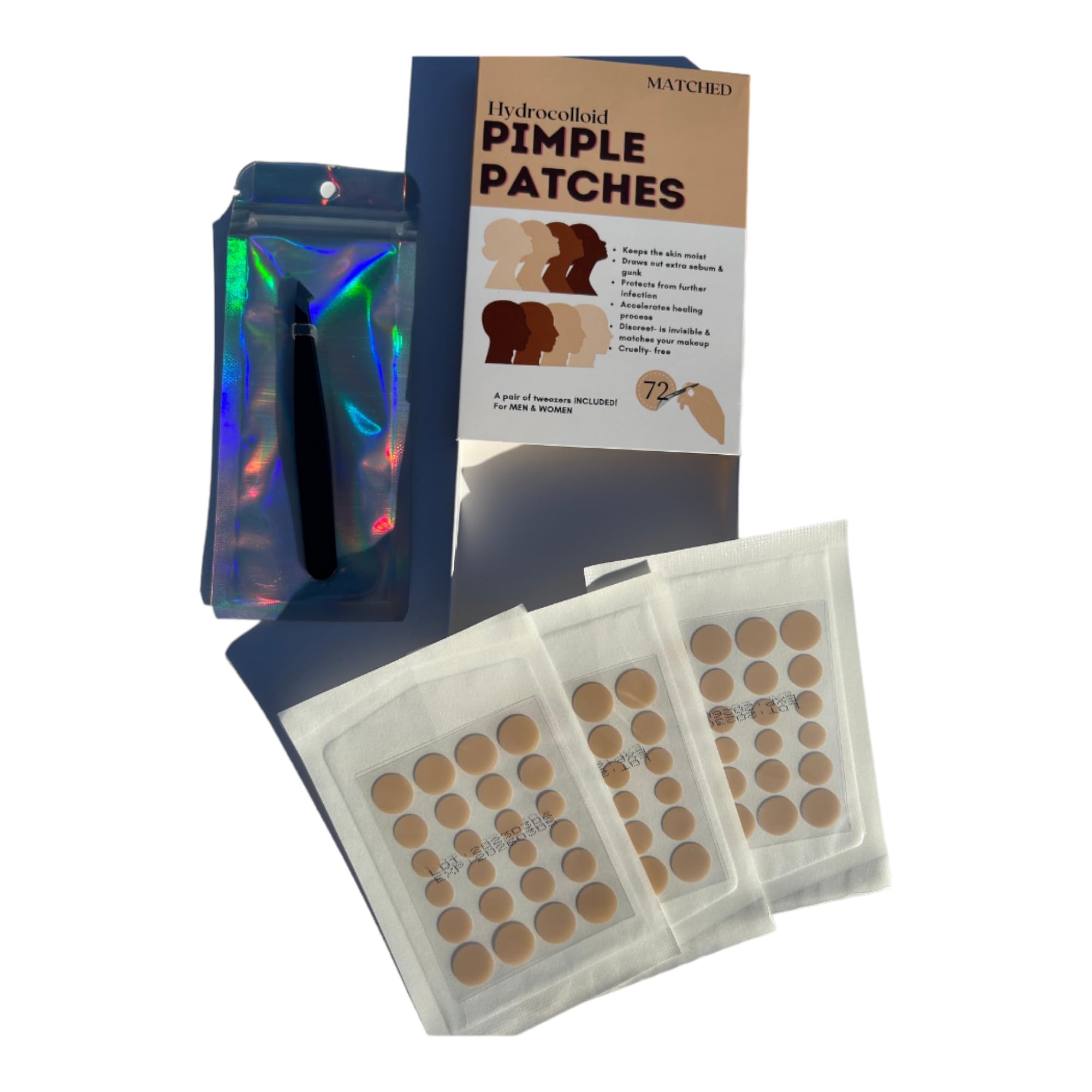 MATCHED Hydrocolloid Pimple Patches - Truly Invisible, 3 Sizes, 72-Count (MIAMI)