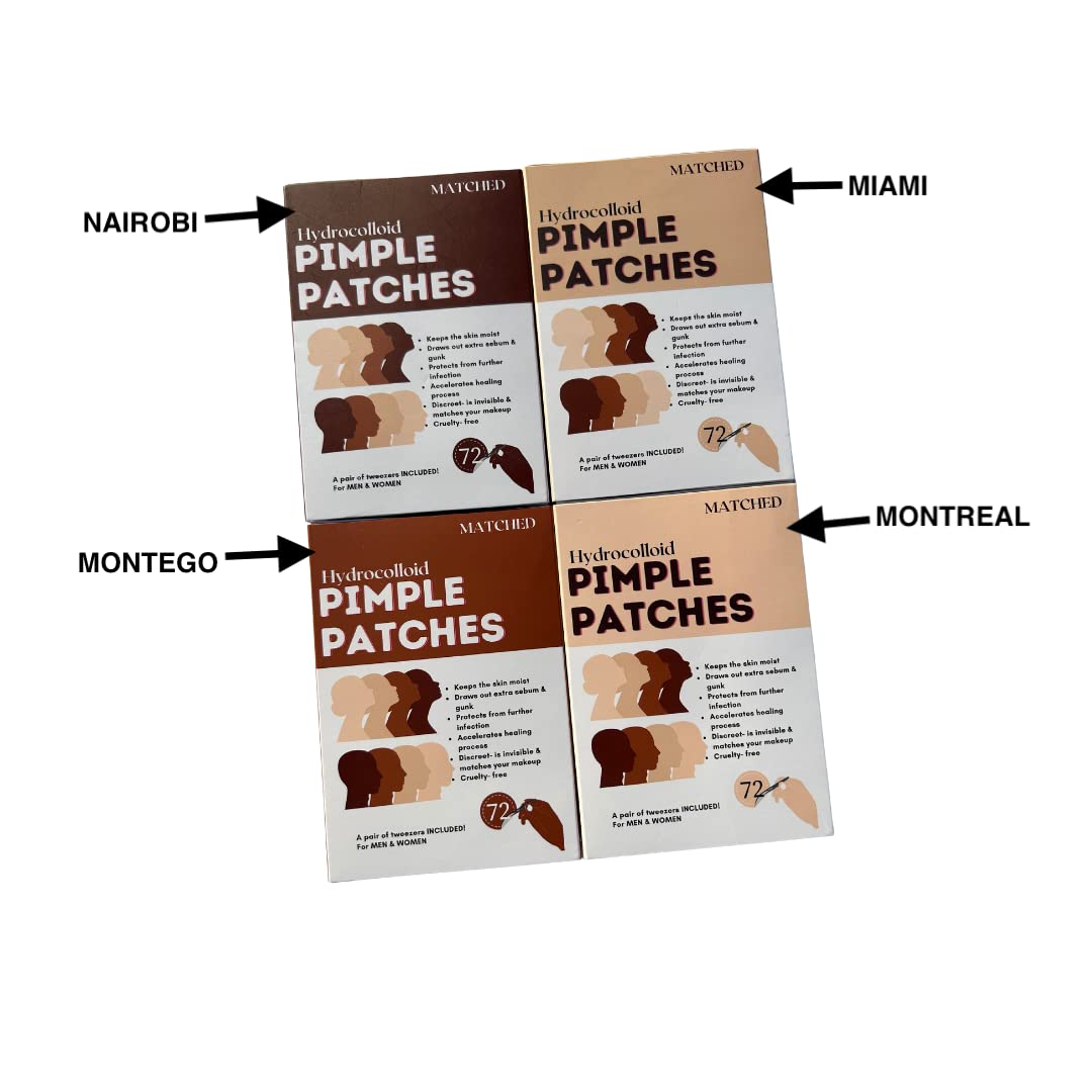 MATCHED Invisible Hydrocolloid Pimple Patches | 72 Count, 3 Sizes (MONTEGO)