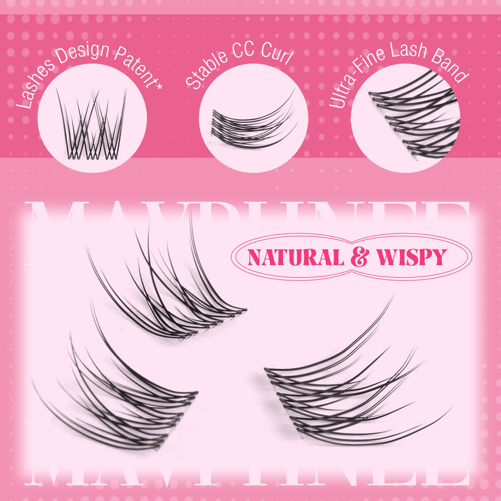 Mavphnee Natural Lash Clusters Kit — Wispy CC-Curl Lashes, Clear Band, DIY Lash Extensions, Bond & Seal, Remover