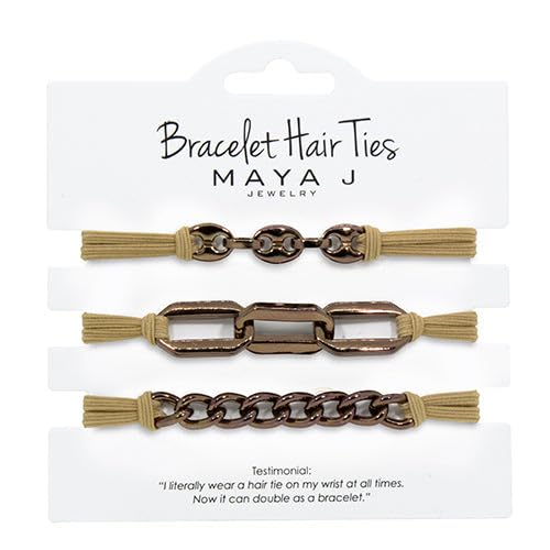 Maya J Chocolate Link Bracelet Hair Tie with Beige Elastics – Set of 3