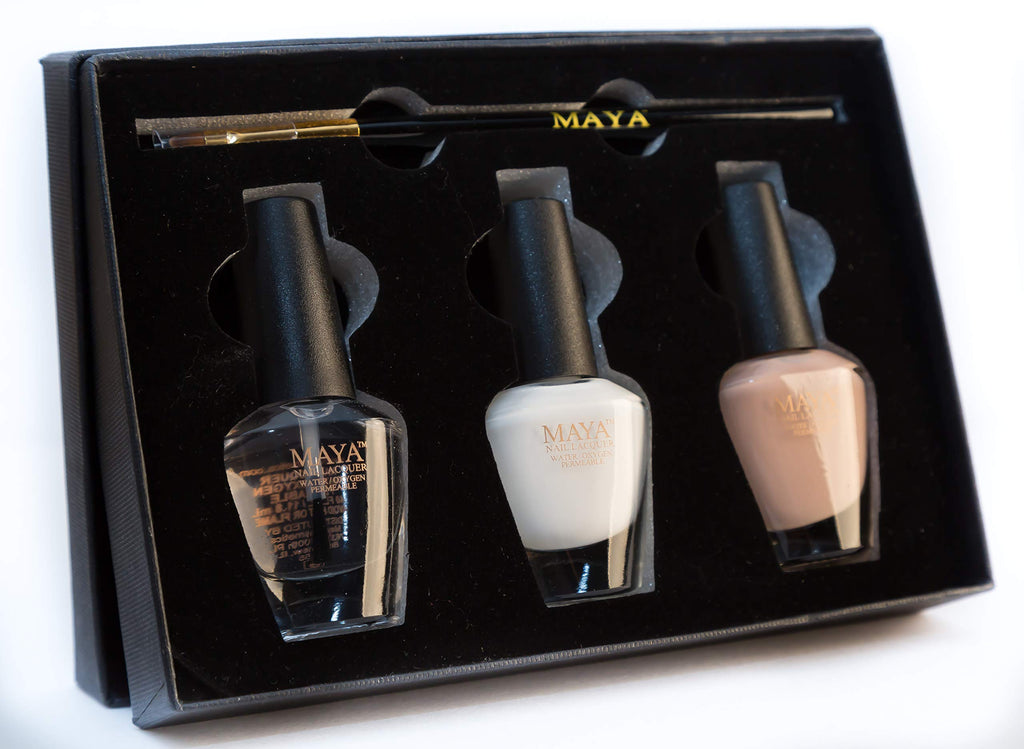 MAYA HALAL Breathable & Toxin-Free Vegan Nail Polish – French Manicure Set with Brush