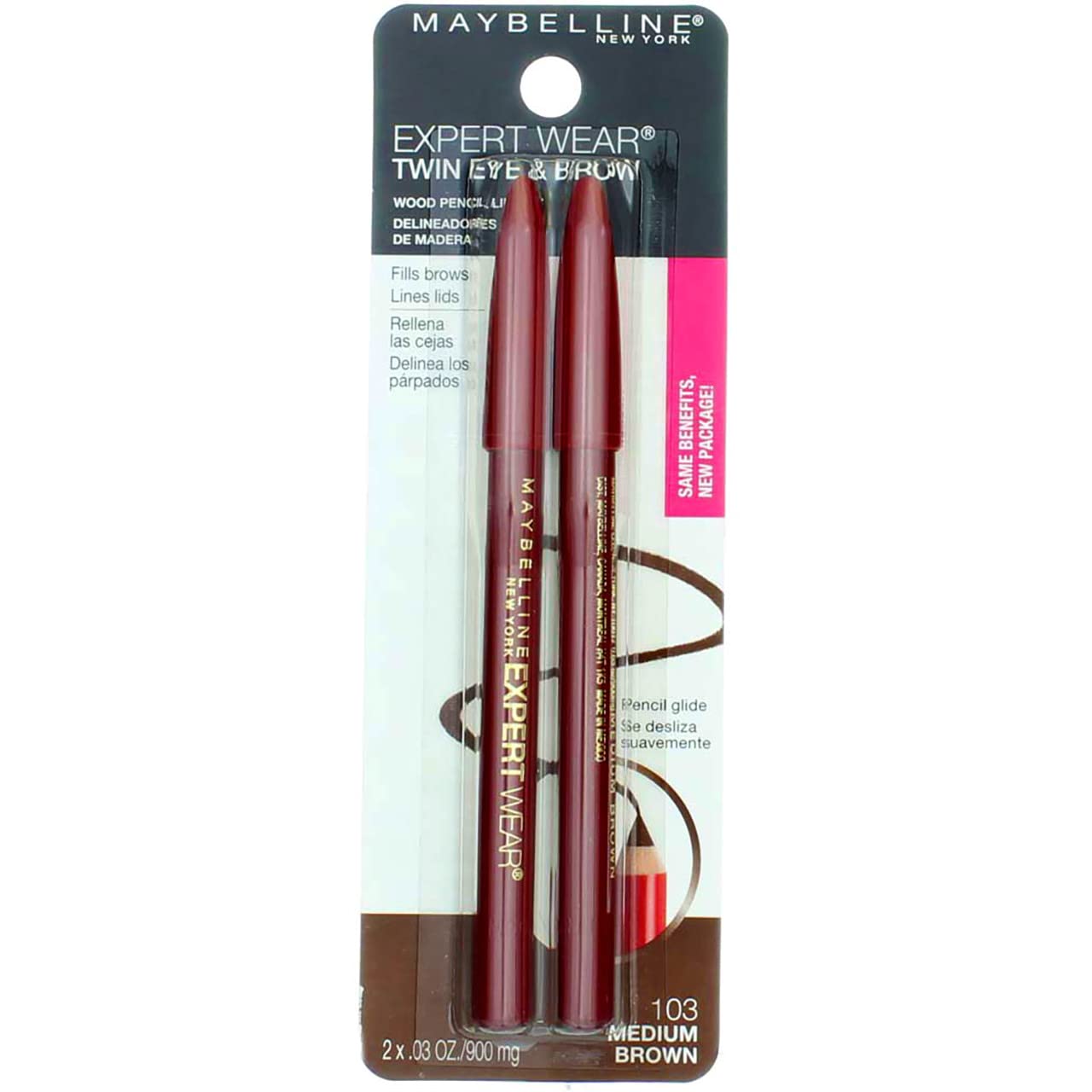 Maybelline Expert Eyes Twin Brow & Eye Pencils – Medium Brown [103], 0.06 oz (Pack of 3)