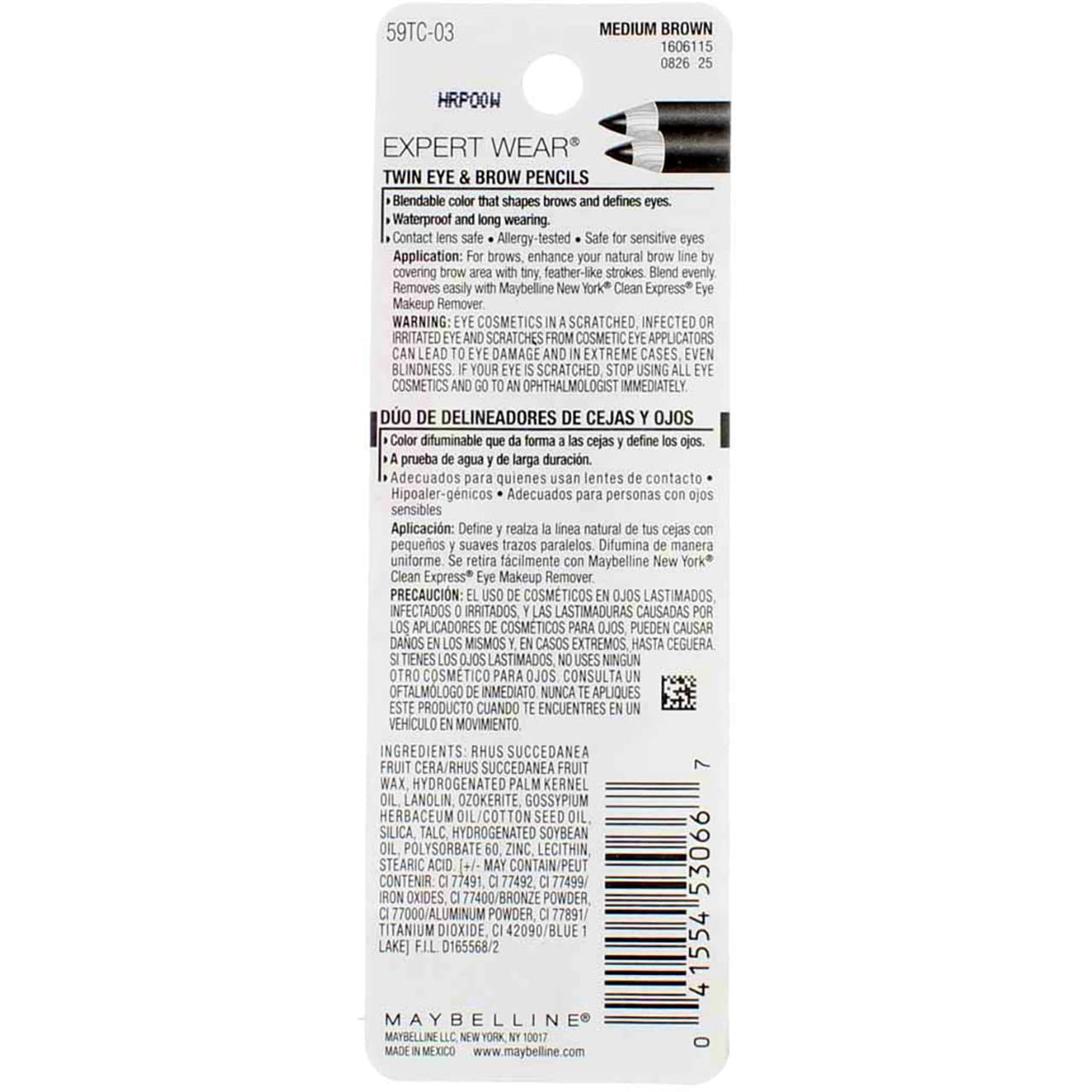 Maybelline Expert Eyes Twin Brow & Eye Pencils – Medium Brown [103], 0.06 oz (Pack of 3)
