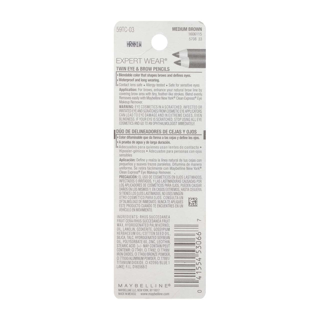 Maybelline Expert Eyes Twin Brow & Eye Pencils – Medium Brown [103], 0.06 oz (Pack of 3)