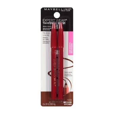 Maybelline Expert Eyes Twin Brow & Eye Pencils – Medium Brown [103], 0.06 oz (Pack of 3)
