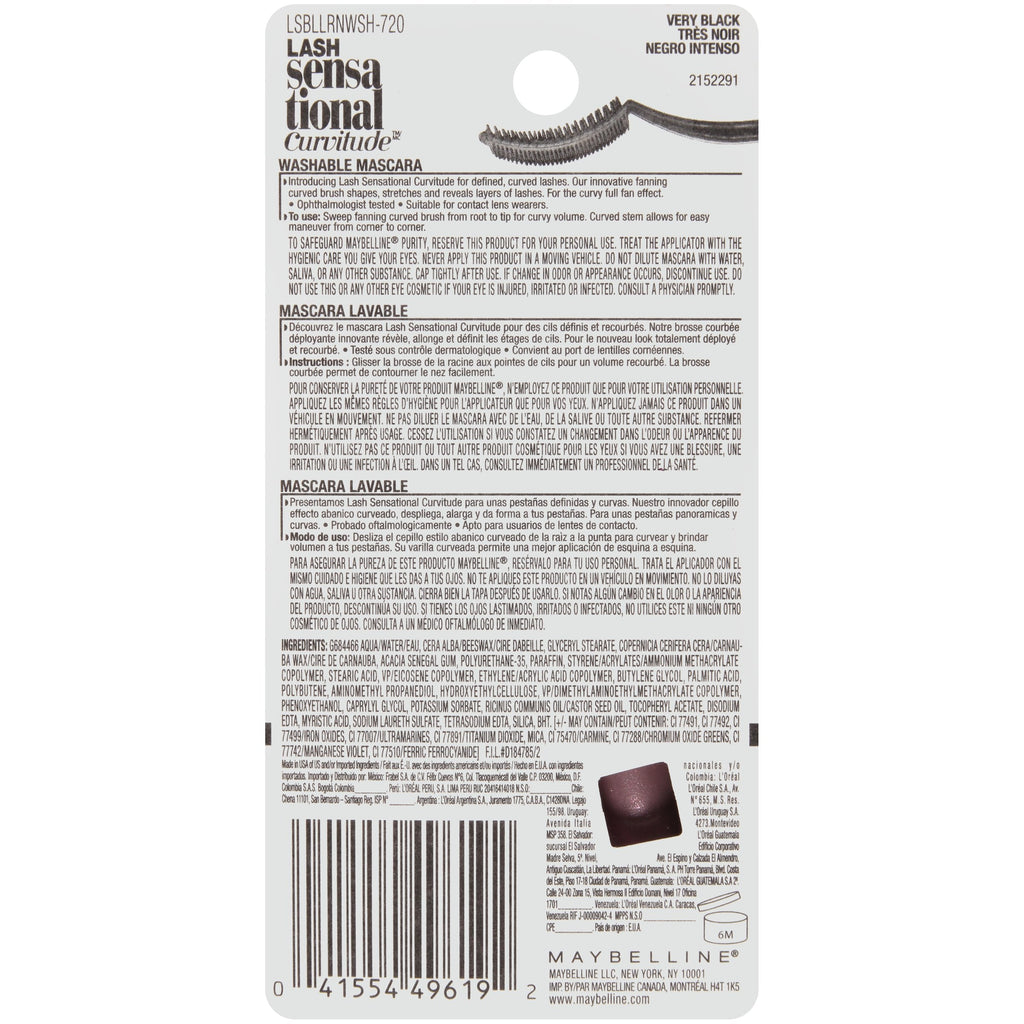 Maybelline Lash Sensational Curvitude Mascara – Washable, Brownish Black, 0.33 fl oz