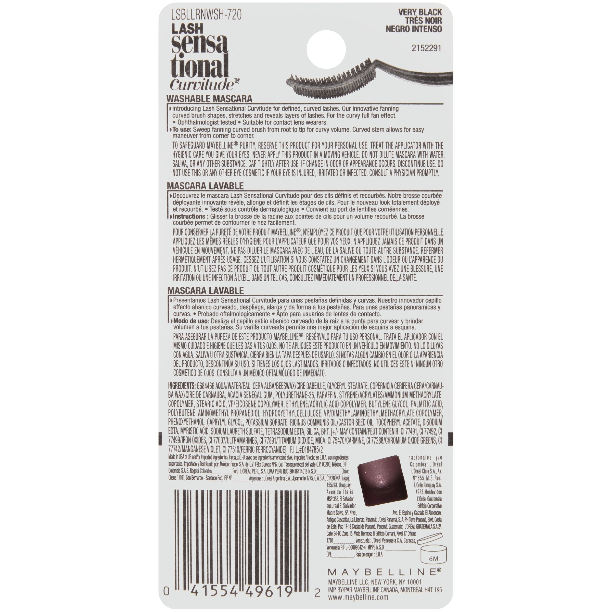 Maybelline Lash Sensational Curvitude Mascara – Washable, Brownish Black, 0.33 fl oz
