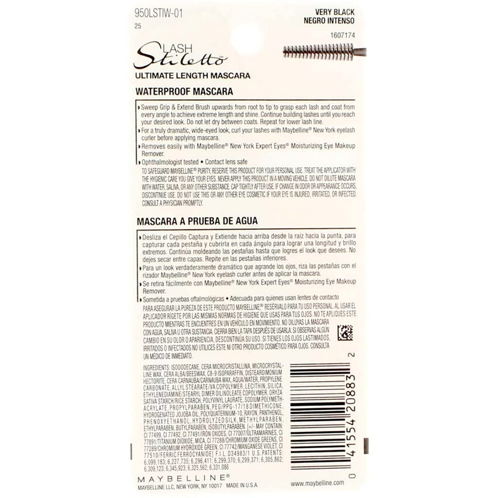Maybelline New York Lash Stiletto Ultimate Length Waterproof Mascara – Very Black [961], 0.22 oz (Pack of 3)
