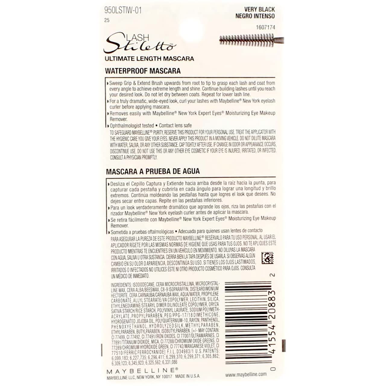 Maybelline New York Lash Stiletto Ultimate Length Waterproof Mascara – Very Black [961], 0.22 oz (Pack of 3)