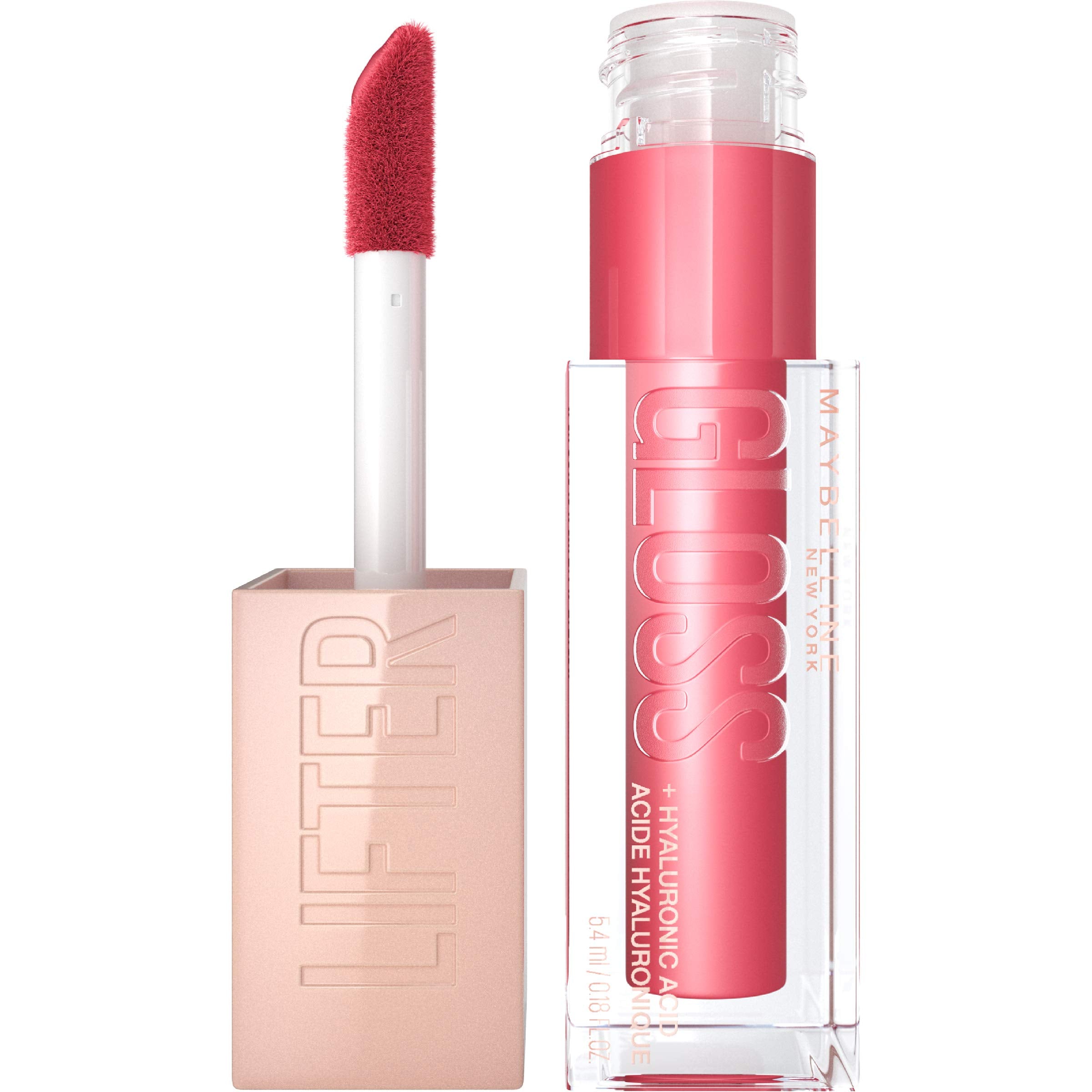 Maybelline Lifter Gloss with Hyaluronic Acid — Hydrating Lip Gloss, High Shine, Heat Raspberry, 0.18 oz (Pack of 2)