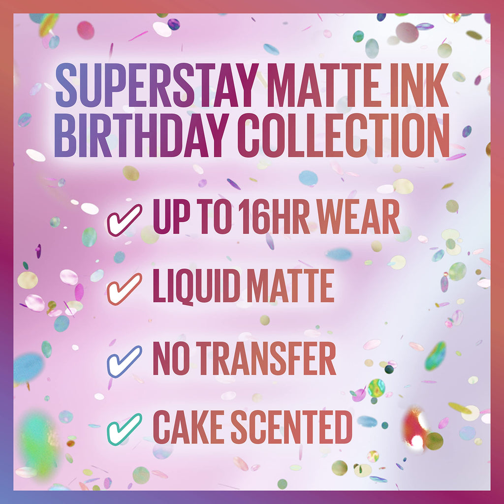Maybelline New York Super Stay Matte Ink Birthday Edition – 16-Hour Transfer-Proof Lipstick, Birthday Babe (0.17 oz)