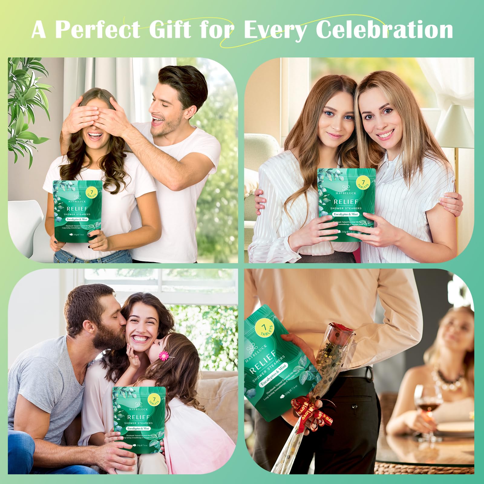 Maybeluck Eucalyptus Mint Shower Steamers 7 Pack – Natural Aromatherapy for Relaxation & Self-Care