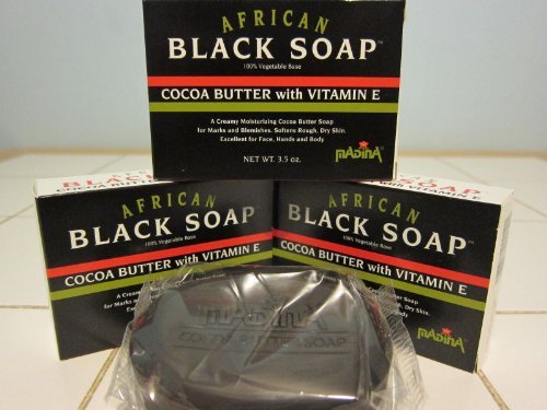 Madina African Black Soap with Cocoa Butter & Vitamin E | Mayflower Wellness (3 × 3.5oz)