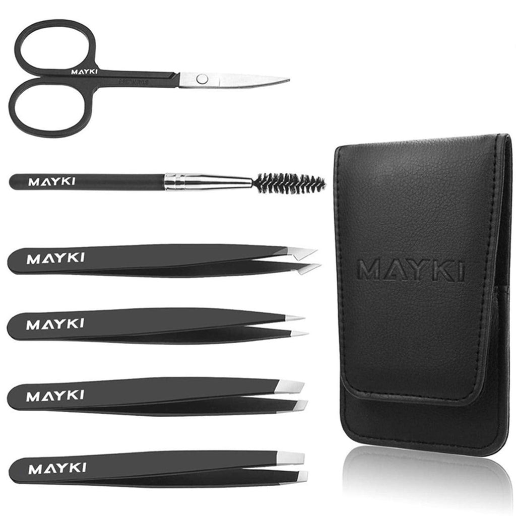 MAYKI Eyebrow Tweezers Set 6 PCS – Professional Stainless Steel Precision Tweezers Kit for Women & Men