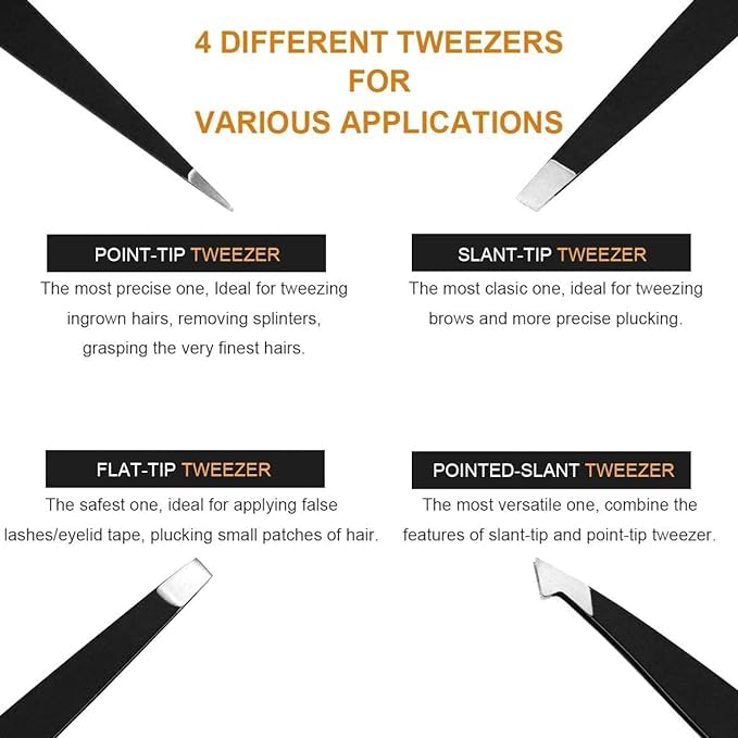MAYKI Eyebrow Tweezers Set 6 PCS – Professional Stainless Steel Precision Tweezers Kit for Women & Men