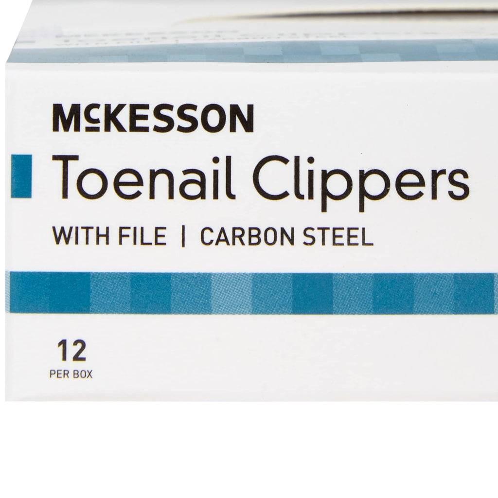 McKesson Toenail Clippers with File – Steel Nail Clippers with Thumb Squeeze Lever (12 Count)