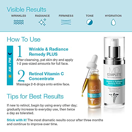MD Complete Wrinkle Retinol Duo – Dermatologist-Grade Skincare Set (Remedy PLUS 1.0 oz + Retinol Vitamin C Concentrate 0.5 oz)