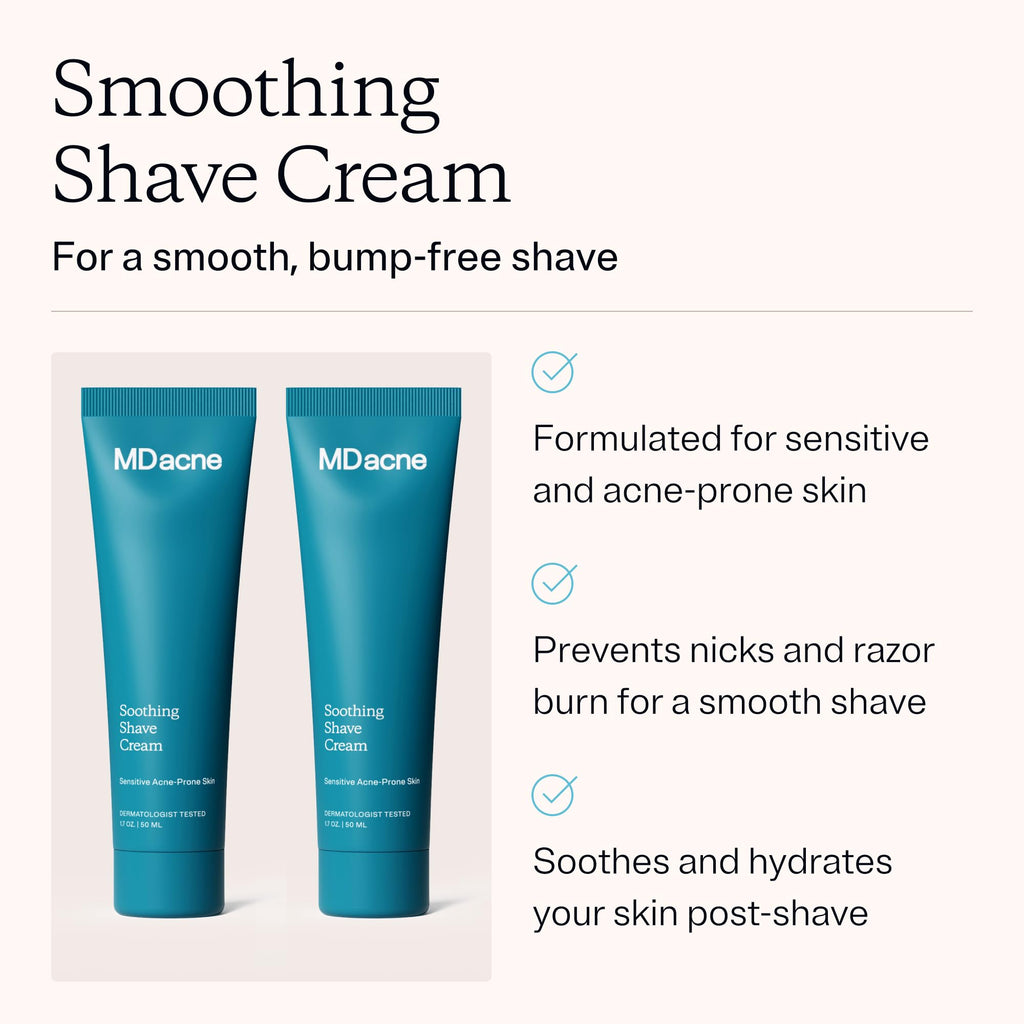 MDacne Shaving Cream for Acne-Prone Skin – 2-Pack, Soothing & Oil-Free