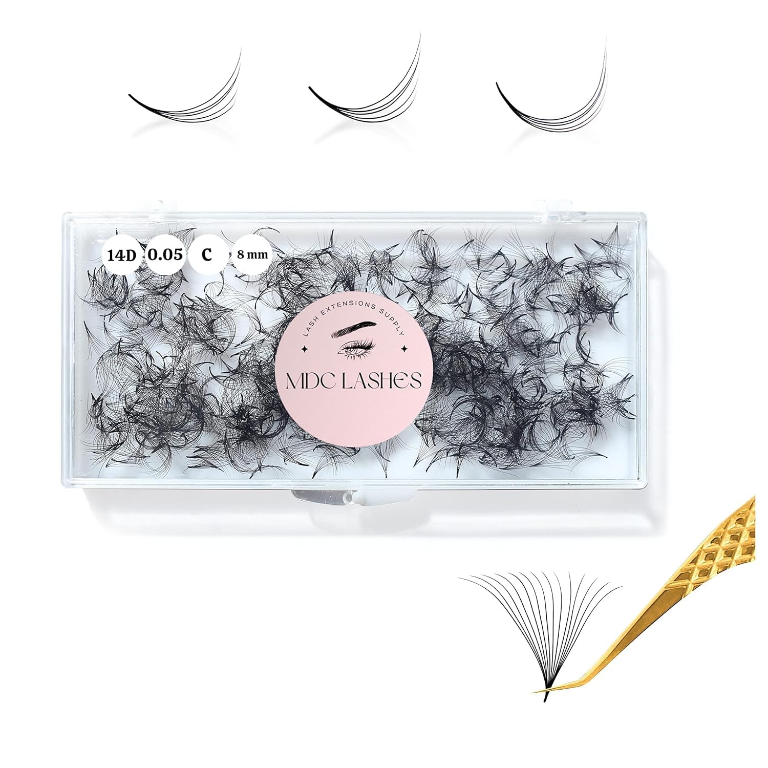 MDC Lashes Promade Fans 500 – 5D-16D Volume Lash Extensions, 8-16mm, C/CC/D Curl