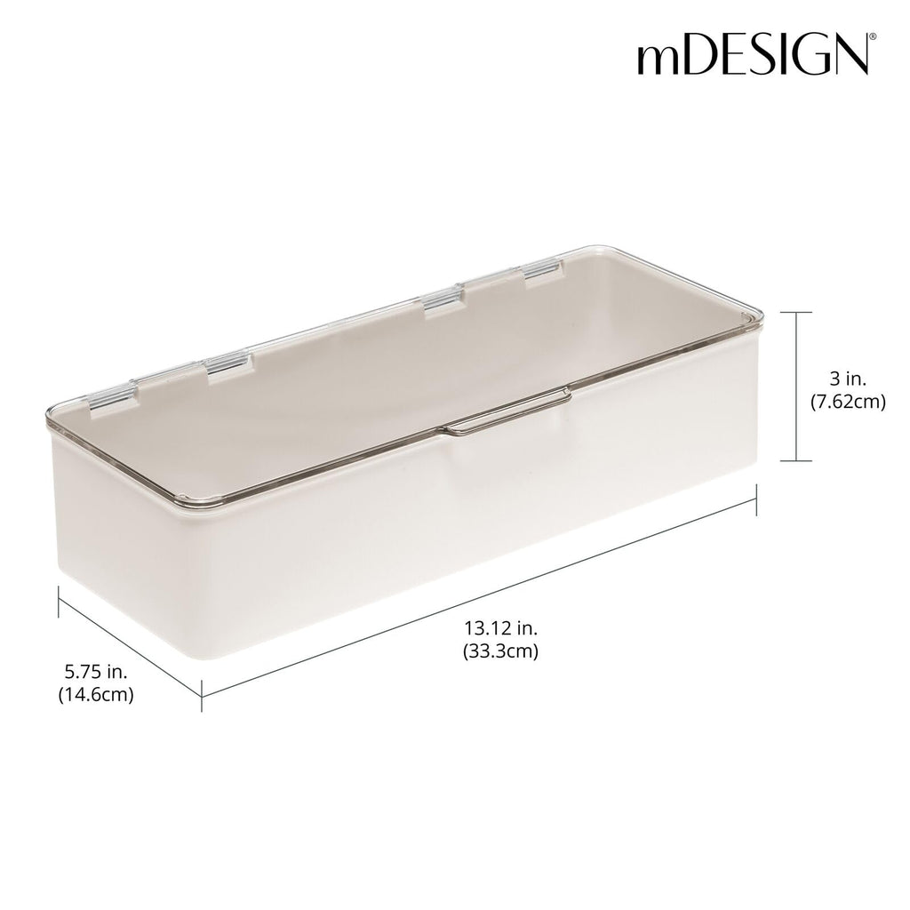 mDesign Long Plastic Cosmetic Storage Organizer Box Set with Hinged Lids — 2 Pack Cream/Beige/Clear