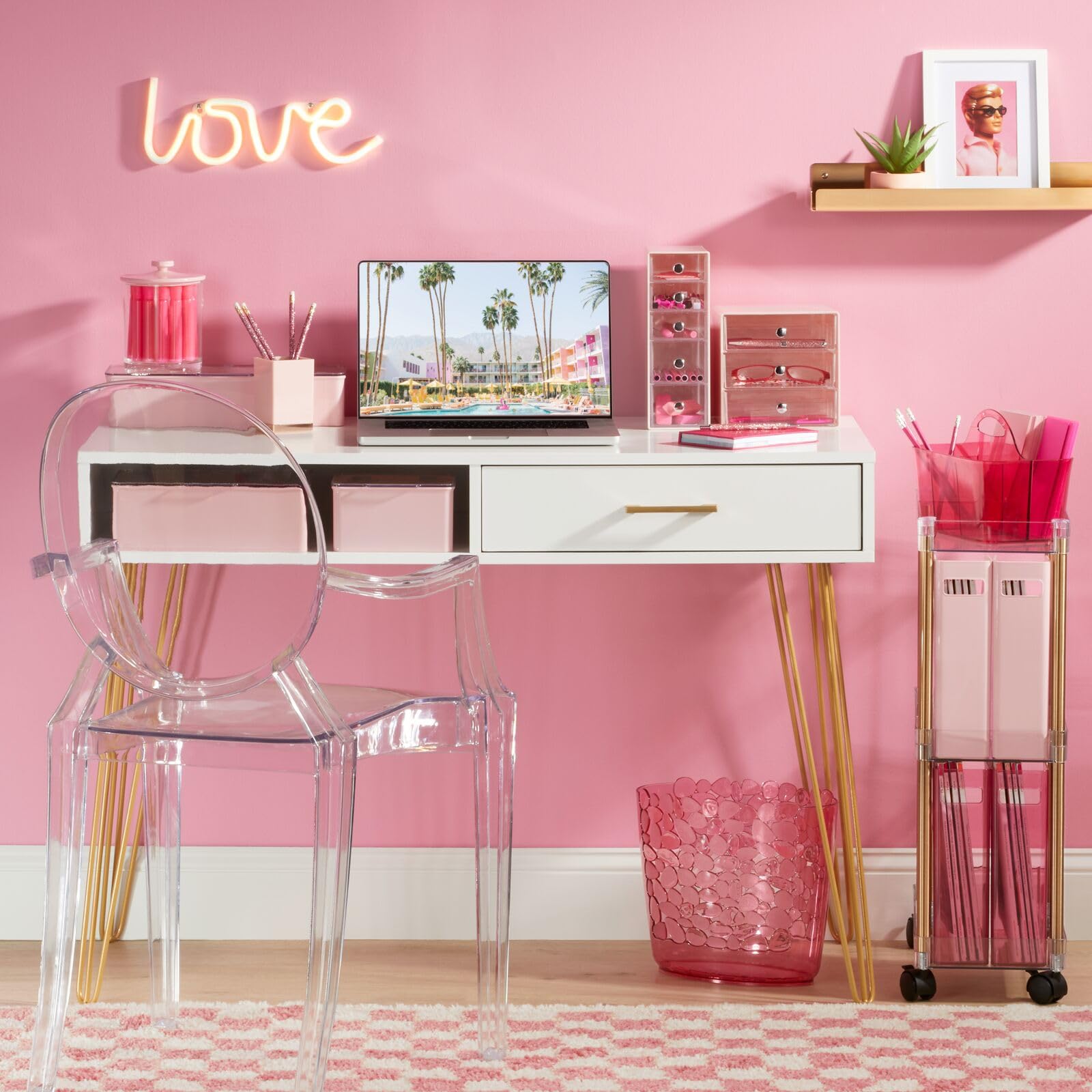 mDesign Long Plastic Cosmetic Storage Organizer Box Set 2 Pack Hinged Lid Light Pink/Clear