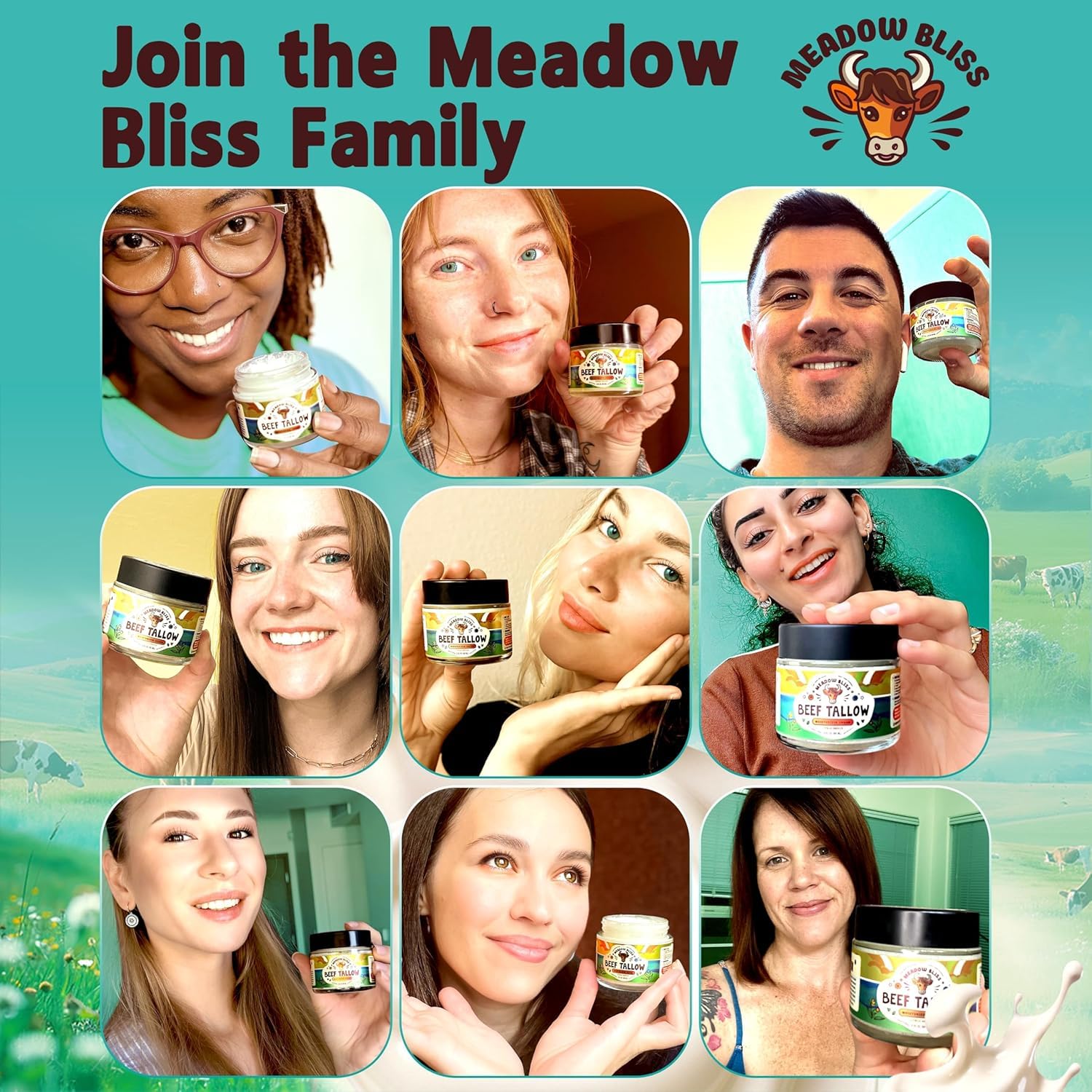 Meadow Bliss Beef Tallow for Skin – Moisturizer Cream with Grass-Fed Tallow, Organic Jojoba Oil & Shea Butter | Citrus Breeze | 4 oz | Made in USA