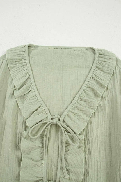 Green Cotton Bow Detail Meadow Blouse Women UK | Casual