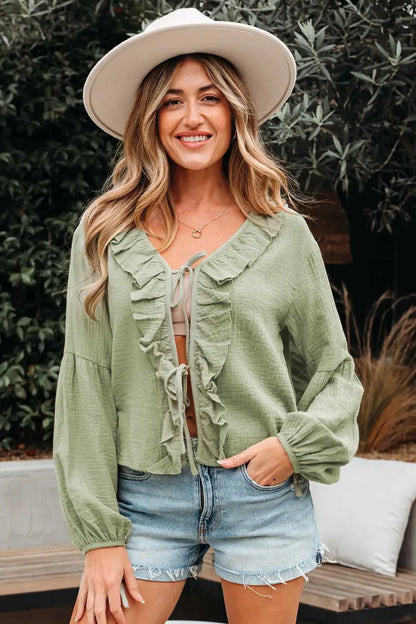 Green Cotton Bow Detail Meadow Blouse Women UK | Casual