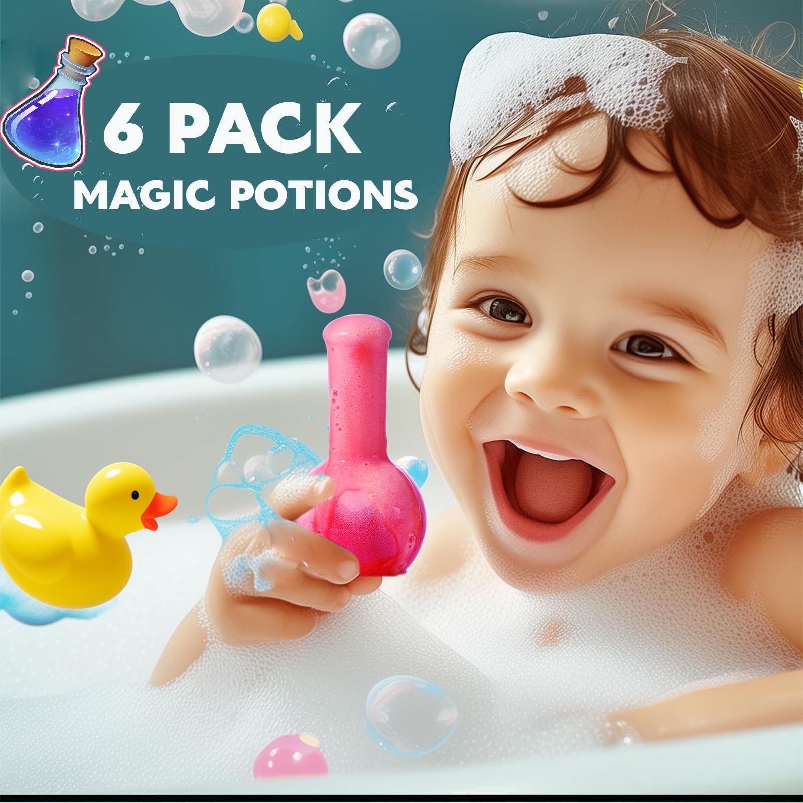 MeCids Magic Potion Bubble Bath Bombs for Kids – 6 Pack Colorful Bath Time Potions