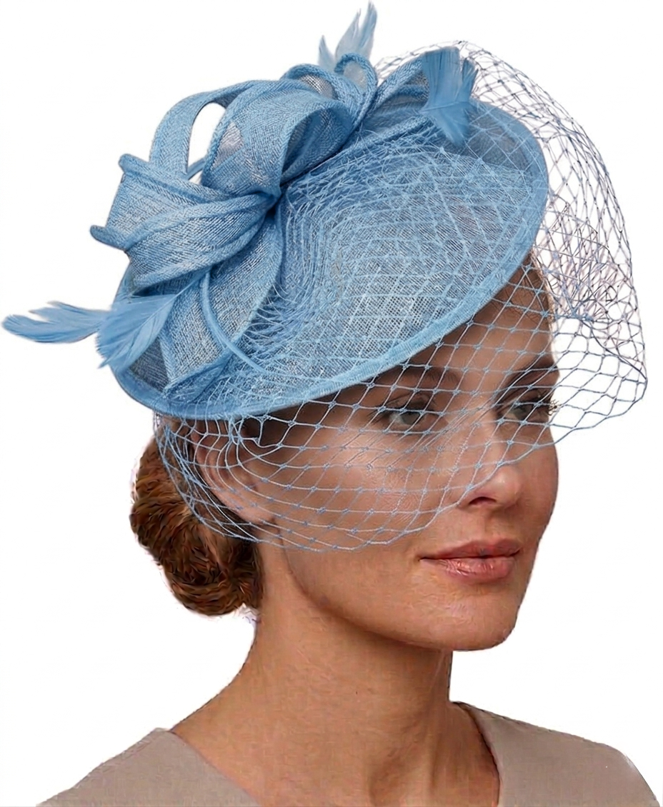 Caprilite Saucer Sinamay Headband Fascinator Wedding Ascot Hat Hatinator Birdcage Veil[Light Turquoise]